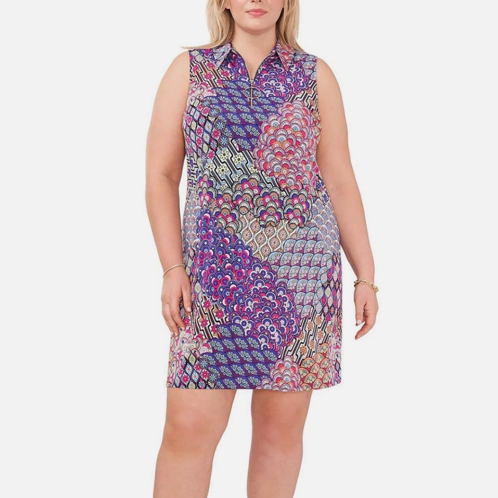Paisley collard knee midi dress, plus size 1x